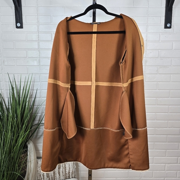 Zara Faux Suede Tan and Cream Fur Trimmed Jacket Oversized Small - Picture 8 of 13